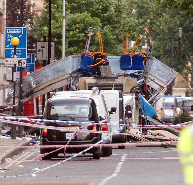 The scene in Tavistock Square, central London, after a bomb ripped through a double decker bus