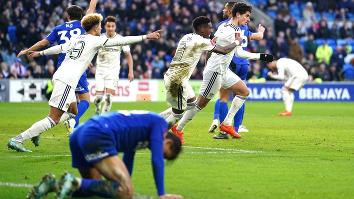 Leeds substitute Sonny Perkins (right) celebrates after scoring in his side’s 2-2 FA Cup draw at Cardiff (David Davies/PA)
