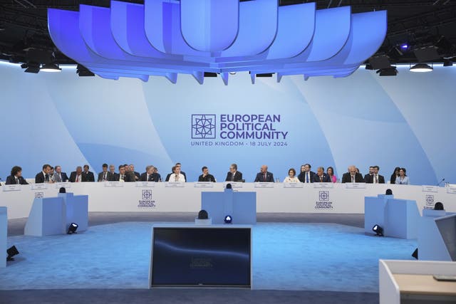 European leaders prepare for the opening address of the European Political Community summit at Blenheim Palace in Oxfordshire