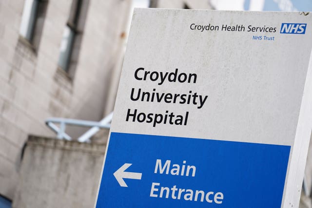 Croydon University Hospital in Thornton Heath, where a woman and two police officers are being treated