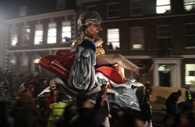An effigy of Theresa May paraded through Lewes on bonfire night