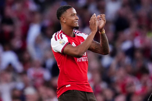 Arsenal new signing Ezri Konsa is presented ahead of the Premier League match against Coventry at the Emirates Stadium