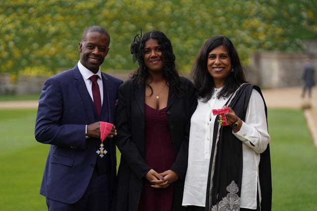 Adrian Lester and Lolita Chakrabarti with daughter Jasmine Chakrabarti