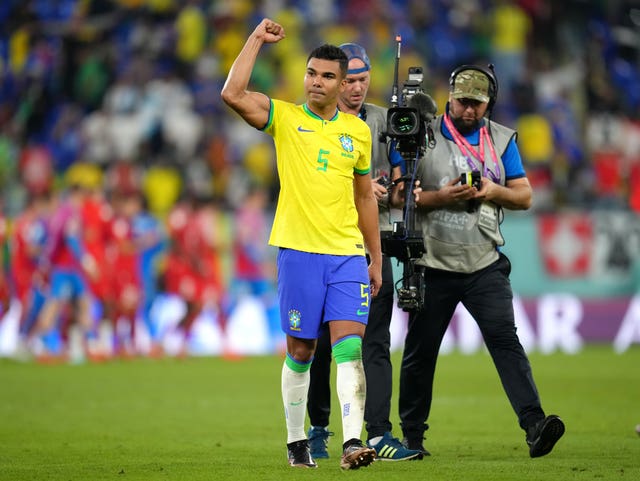 Casemiro salutes the fans after the match