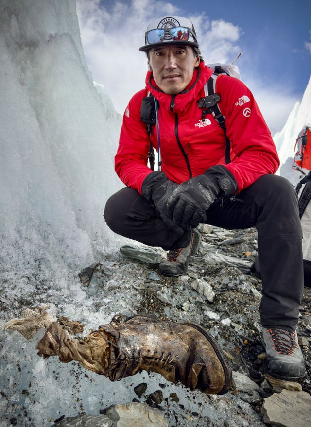 Photographer and professional climber Jimmy Chin with the sock and boot