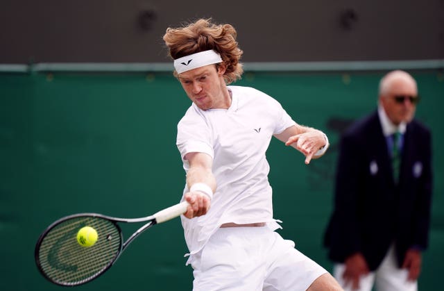 Andrey Rublev hits a forehand