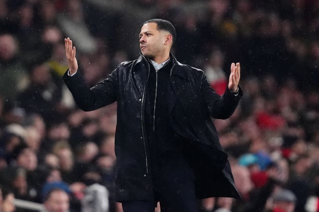 Chelsea manager Liam Rosenior gestures on the touchline 