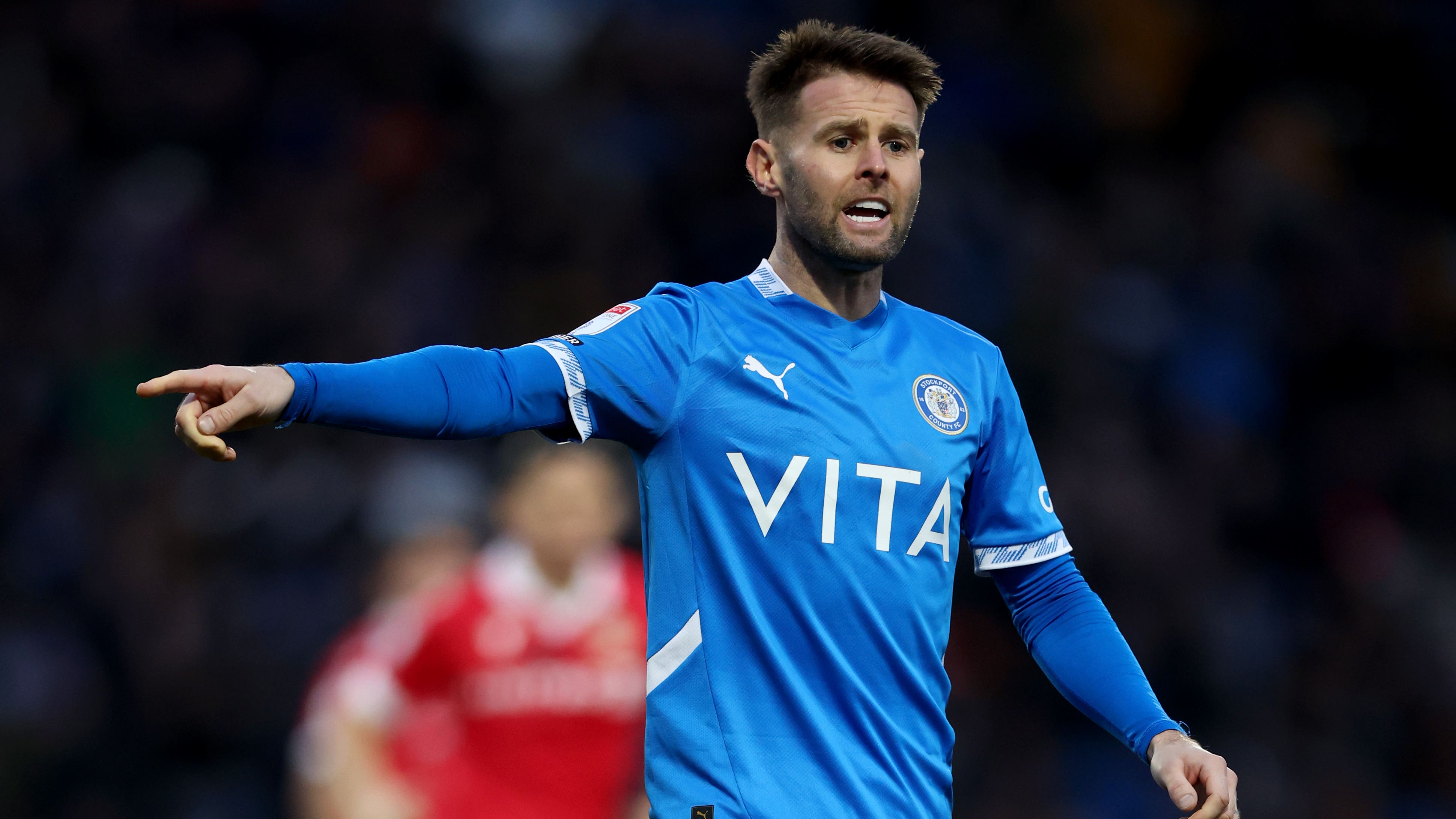 Ollie Norwood scored one and made one in Stockport’s comeback (Barrington Coombs/PA)