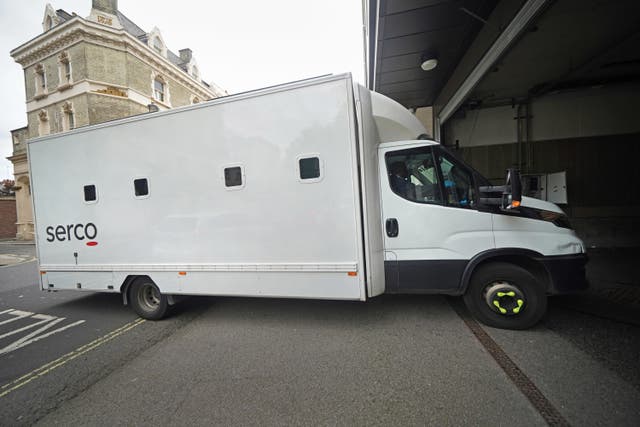 A custody van arrives at Westminster Magistrates’ Court