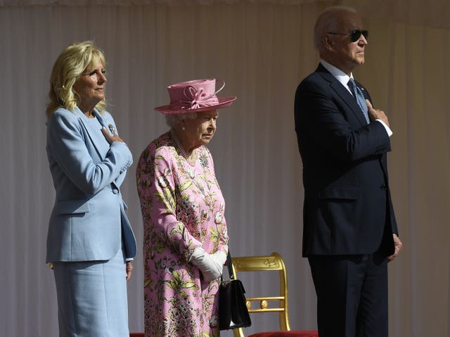 The Queen with US President Joe Biden and First Lady Jill Biden during their visit to Windsor Castle