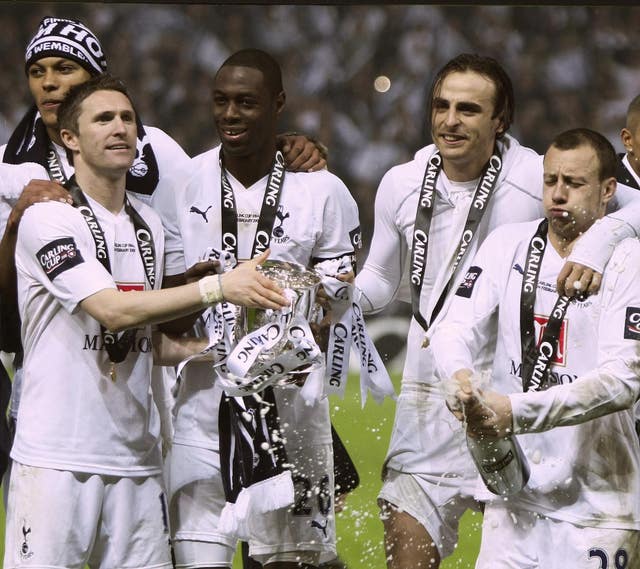 Ledley King (third from the left) won the Carling Cup with Spurs