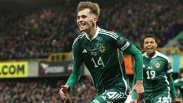 Northern Ireland’s Isaac Price celebrates his goal (Liam McBurney/PA)