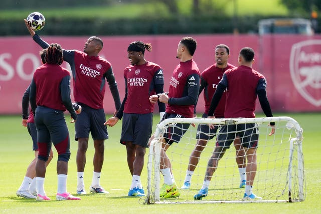 Arsenal players training for Wednesday's Sporting clash