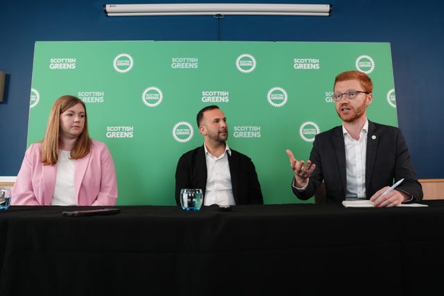 Zack Polanski alongside Scottish Green Party co-leaders Gillian Mackay and Ross Greer 