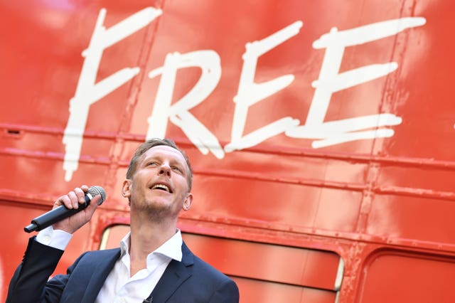 Laurence Fox at the unveiling of his ‘Free London’ battle bus 