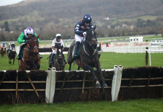 Beat The Bat (left) bumping into Dysart Enos at Cheltenham last season