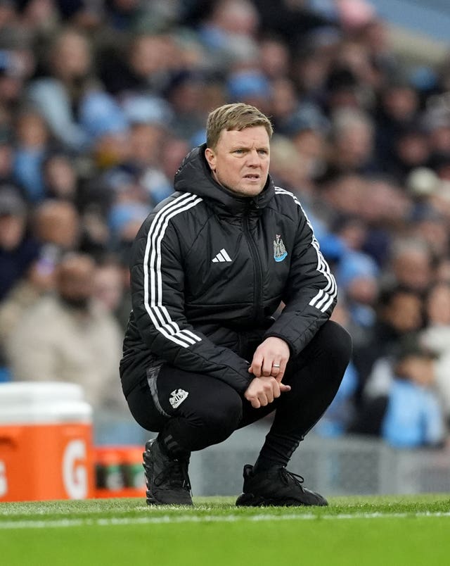 Newcastle head coach Eddie Howe during a Premier League match at Manchester City