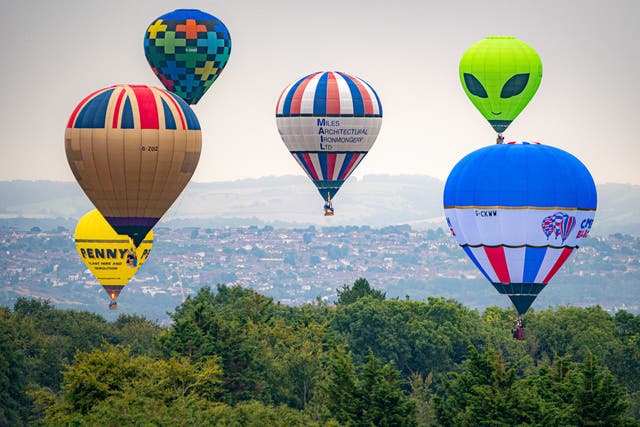 Hot air balloons float above north Somerset at the 46th Bristol International Balloon Fiesta