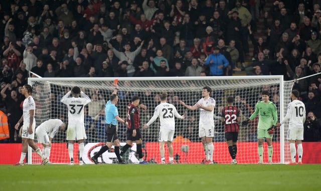 Harry Maguire was sent off at Bournemouth on March 20