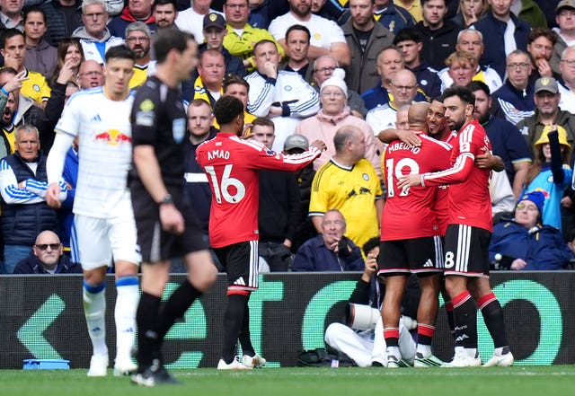 Manchester United celebrate against Leeds