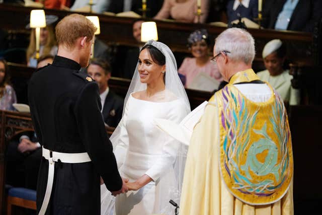 The couple were pronounced man and wife by the Archbishop of Canterbury (Dominic Lipinski/PA)