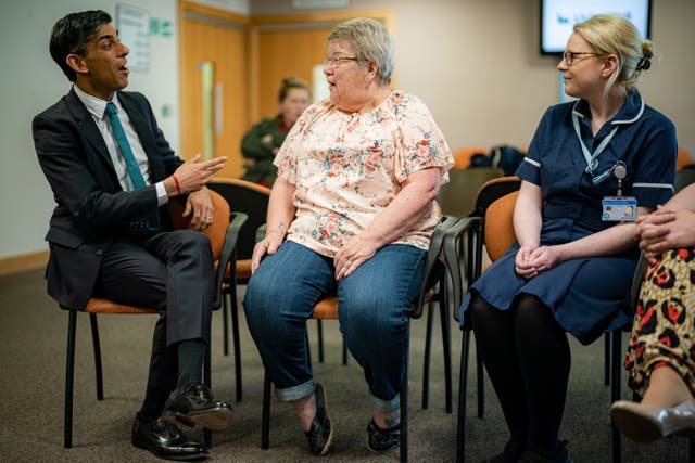 Prime Minister Rishi Sunak met patients and staff during a visit to a GP surgery in Weston, Southampton (Ben Birchall/PA)