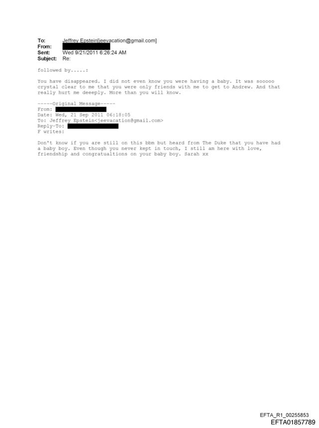  An apparent email exchange between Jeffrey Epstein and Sarah Ferguson