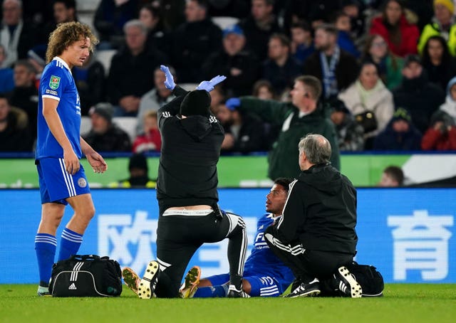 Leicester City's James Justin stretchered off 