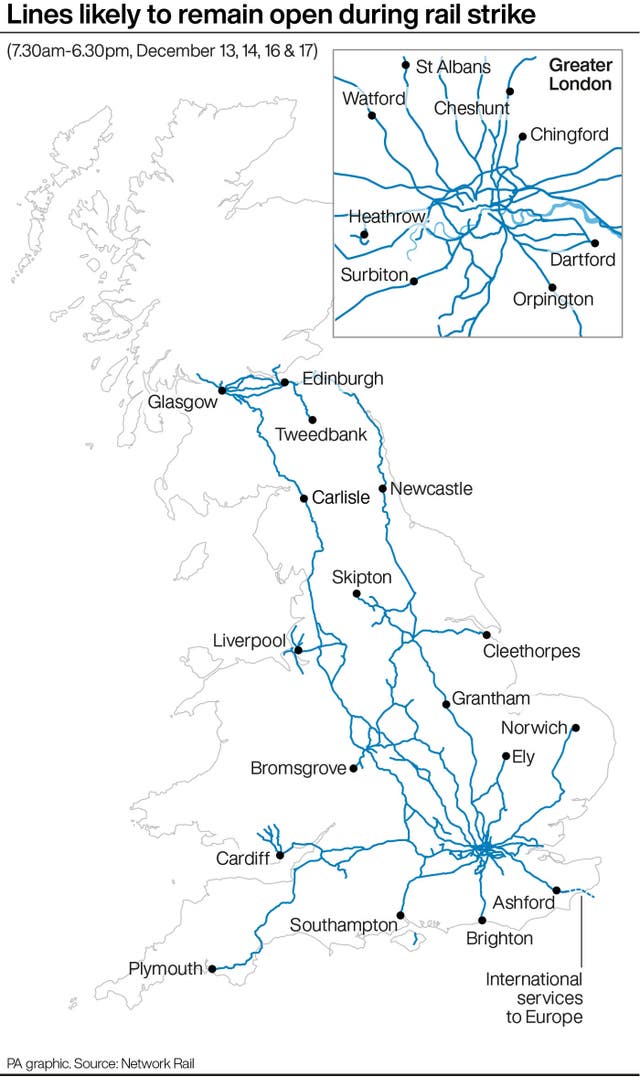 Lines likely to remain open during rail strike