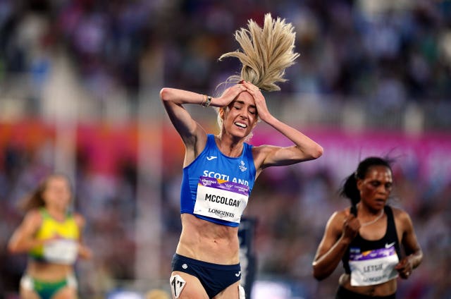 Scotland's Eilish McColgan celebrates winning the 10,000m at the Commonwealth Games. McColgan clinched gold in a record time of 30:48:60 to emulate her mother Liz McColgan’s achievement at the 1986 Games in Edinburgh. Scotland First Minister Nicola Sturgeon said the feat brought a “tear in the eye”. McColgan also won 5000m silver in Birmingham