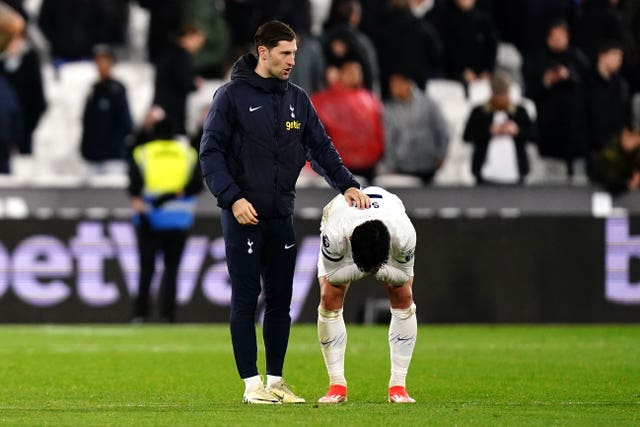 Tottenham captain Son Heung-min, right, shows his frustration at full-time