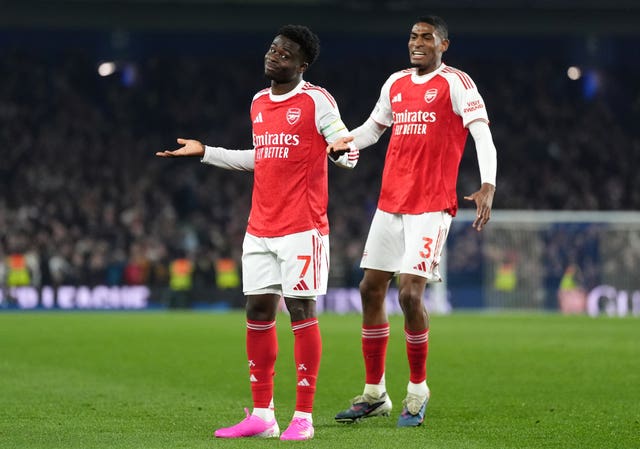 Bukayo Saka celebrates scoring