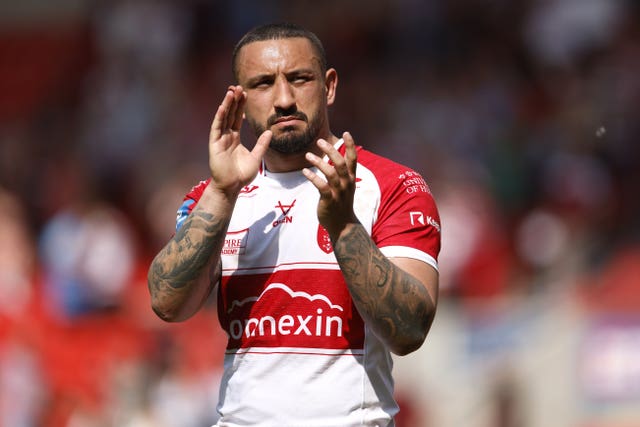 Hull KR loose forward Elliot Minchella applauds the fans