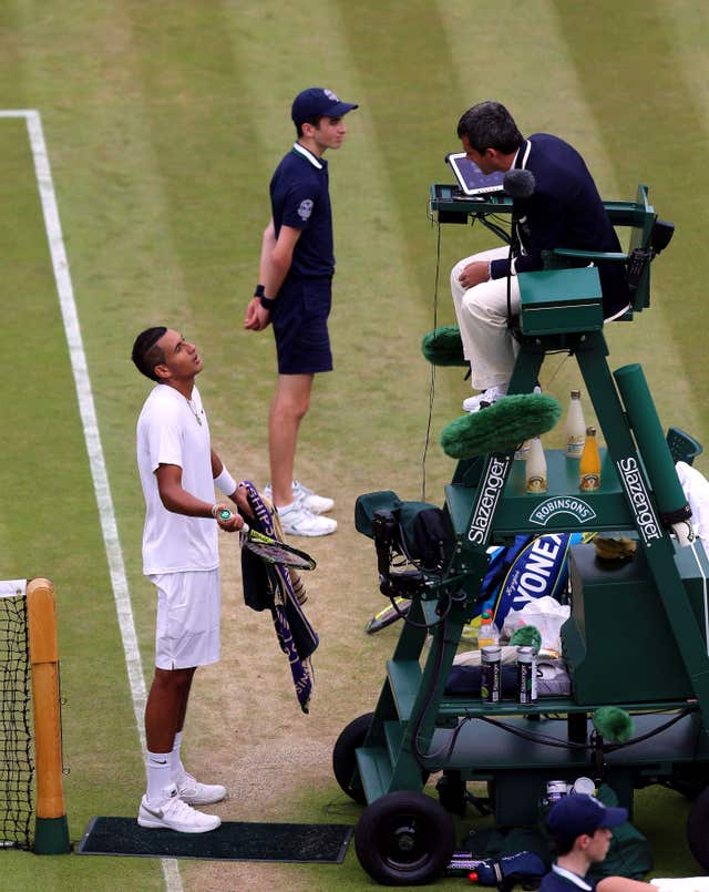 Nick Kyrgios complains to Ramos during the 2014 Wimbledon men's singles