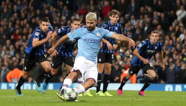 Sergio Aguero was on the spot for Manchester City 