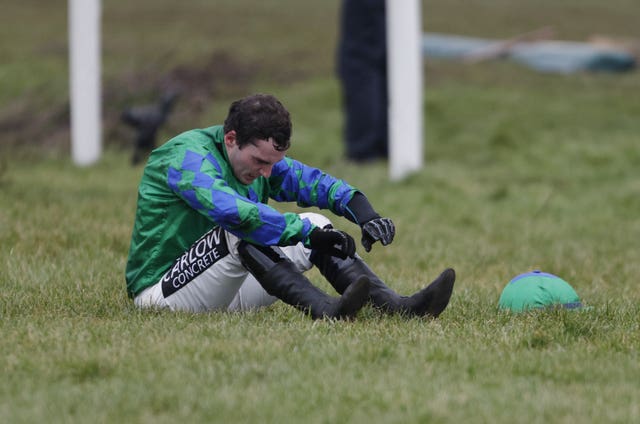 A dejected Johnny Burke after Ga Law fell at Doncaster