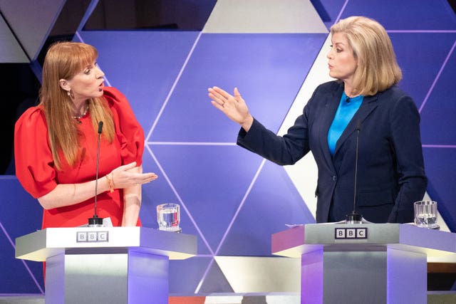 Deputy Labour leader Angela Rayner (left) and Commons Leader Penny Mordaunt take part in the BBC Election Debate on June 7 (