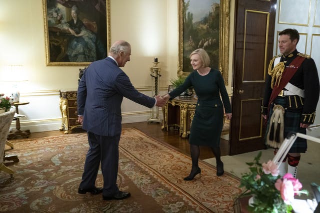 The King meeting Prime Minister Liz Truss during their weekly audience at Buckingham Palace in London