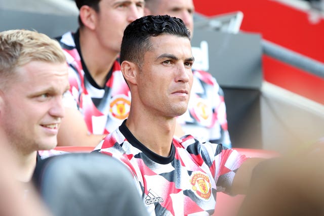 Cristiano Ronaldo, right, takes his place on Manchester United's bench during their 1-0 success at Southampton in August. The Portugal star was United's top scorer last campaign but quickly became a peripheral figure under new United boss Erik ten Hag. He left Old Trafford by mutual consent in November following an explosive interview with Piers Morgan in which claimed to feel "betrayed" by United and disrespected by Ten Hag. The forward completed a move to Saudi Arabian side Al Nassr following his involvement in the World Cup in Qatar