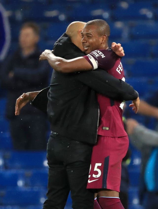 Fernandinho and Pep Guardiola