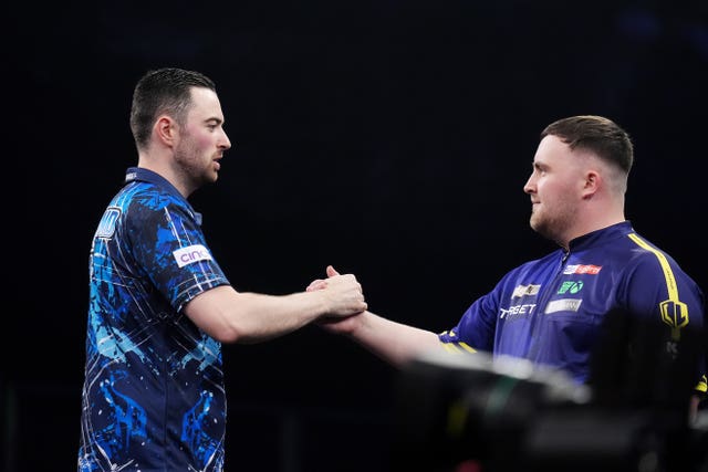 Luke Humphries, left, and Luke Littler on stage