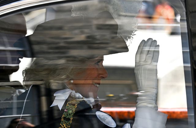 Queen Camilla travels through Edinburgh on the way to the service