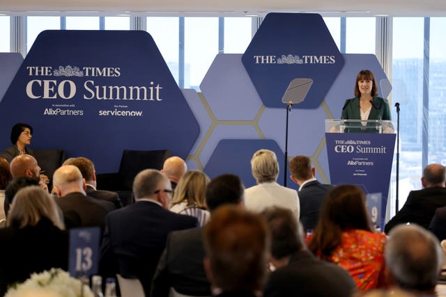 Shadow chancellor of the exchequer Rachel Reeves speaking during the Times CEO Summit in London