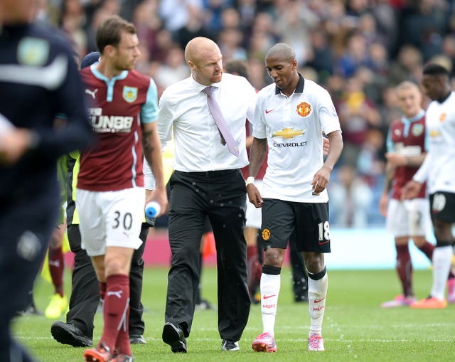 Then Burnley manager Sean Dyche speaks Ashley Young during his time at Manchester United