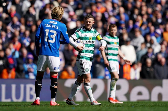 Todd Cantwell, left, and Callum McGregor interact 