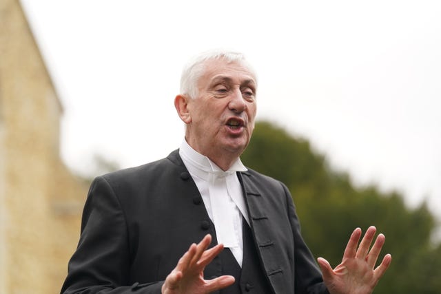 Speaker of the House of Commons Sir Lindsay Hoyle following the funeral of former speaker Betty Boothroyd at St George’s Church, Thriplow, Cambridgeshire