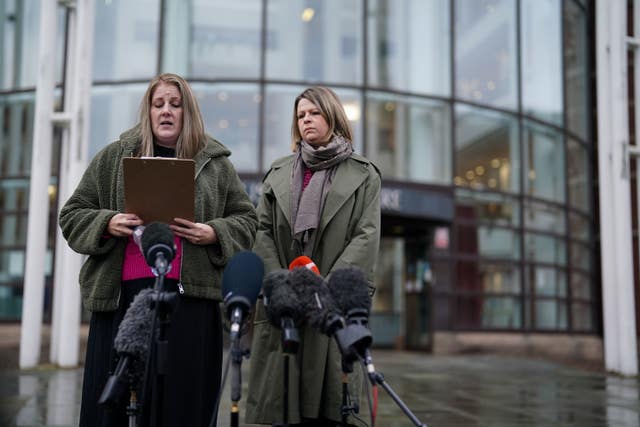 Sarah Andrews (left) said the NUH trust "failed to listen and learn" to warnings about unsafe care in a statement outside Nottingham Magistrates Court on Wednesday (Jacob King/PA)