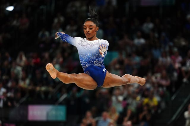 Simone Biles during the women’s balance beam in Paris two years ago
