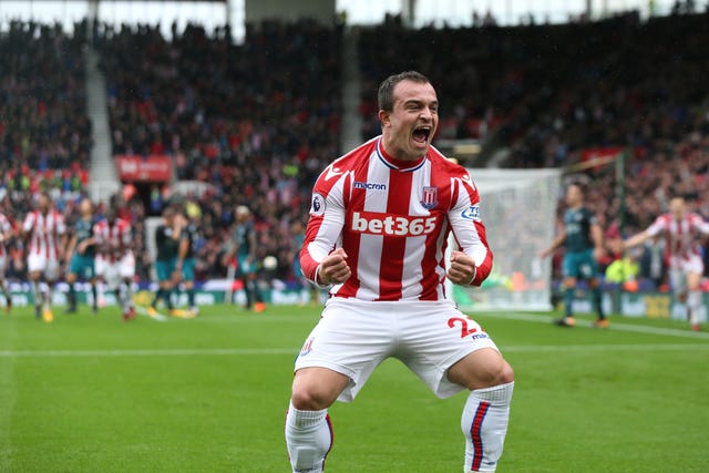 Stoke City’s Xherdan Shaqiri celebrates a goal