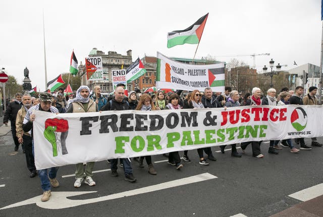 People march during the pro-Palestinian protest